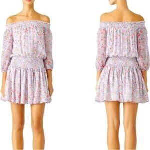 Shoshanna | Silk Pink and White Floral Off Shoulder Dress Size 4